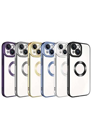 Apple iPhone 15 Plus ile Uyumlu Kılıf Şeffaf Logo Gösteren Parlak Renkli Kenar Telefon Kılıfı Kapak