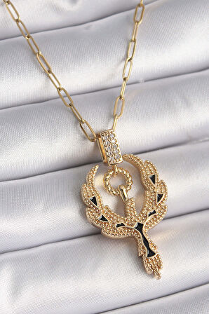 316L Çelik Gold Renk Zirkon Taşlı Anka Kuşu Model Kadın Kolye - Lisinya