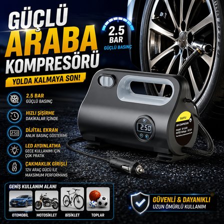 Ultra güçlü Digital lastik şişirme araç kompresörü araba kamyon tır otobüs için 150 psi