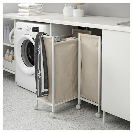 Çamaşır sepeti, beyaz, 80 lt, tekerlekli