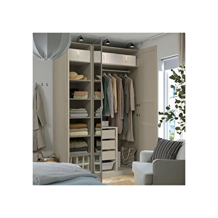 PAX gardırop, gri-bej-aynalı cam, 150x60x236 cm