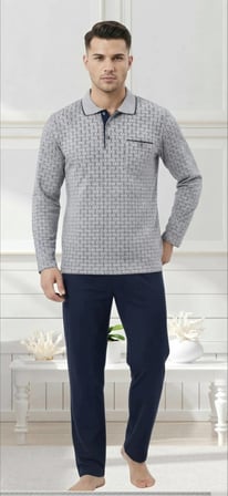 Uzun Kol Pamuklu İnterlok Erkek Pijama Takımı 