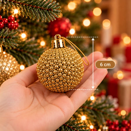 3'lü Lüks Yılbaşı Ağacı Top Süsü Seti (6 cm) - İp Dokulu & Işıltılı Süsleme Topları (Beyaz, Gold, Gümüş, Kırmızı)