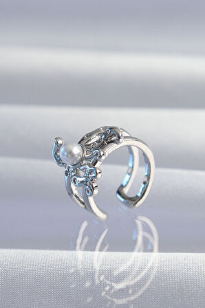 Pirinç Gümüş Renk İncili Ahtapot Earcuff Küpe - Lisinya