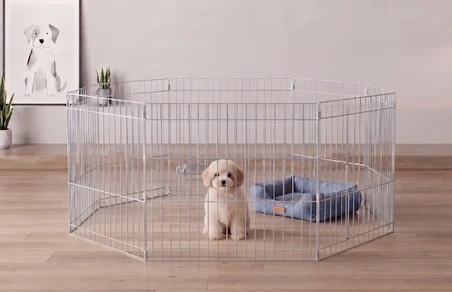 6 Panel 65x65CM Katlanabilir Krom Renk Evcil Küçük Hayvan Kedi Köpek Evi Kafesi Oyun Parkı