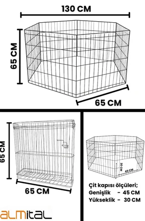 6 Panel 65x65CM Katlanabilir Krom Renk Evcil Küçük Hayvan Kedi Köpek Evi Kafesi Oyun Parkı