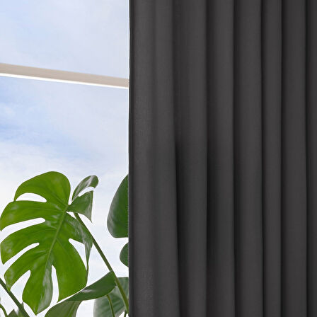 Fon perde/2 kanat, koyu gri, 145x300 cm, ışık filtreleyici, polyester