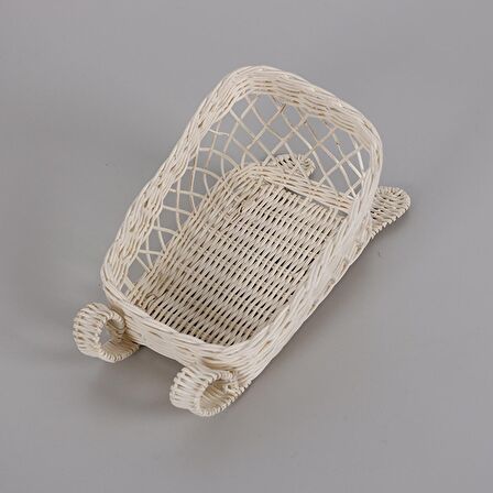 Dekoratif Yılbaşı Ürünleri, Rattan Neol Ağacı Süsü, Yılbaşı Dekoru Beyaz Rattan Kızak 27x15x14 cm