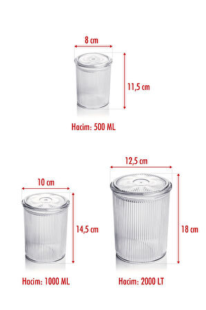 12'li Barok Yuvarlak 3 Boy Kavanoz Seti & Saklama Kabı & Erzak Kabı (4*2000 ML, 4*1000 ML, 4*500 ML)