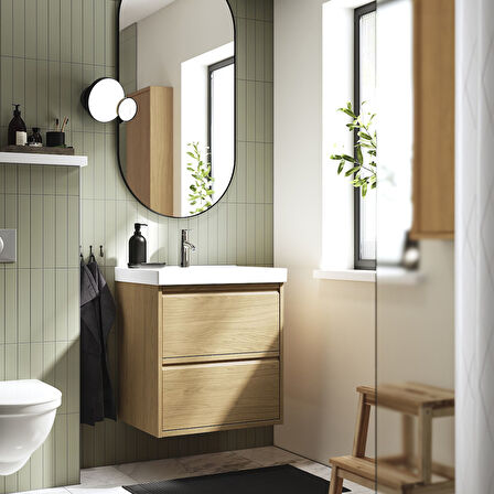 Lavabo dolabı kombinasyonu, meşe görünümlü, 62x49x69 cm, DALSKAR batarya