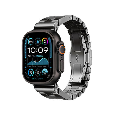 Apple Watch Ultra / Watch Ultra 2 49mm Uyumlu Dayanıklı Metal Şerit Tasarım Kordon