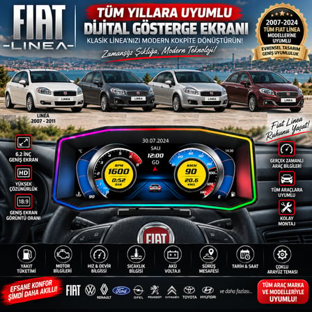 Fiat Linea 2007-2018 modeller için Harici digital gösterge Odb ekran arıza göstergesi turbo gösterge hayalet ekran