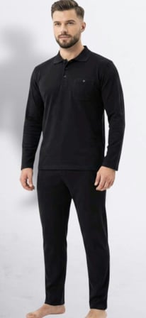 %100 Pamuk Selanik Orme Uzun Kol Erkek Pijama Takimi Kislik