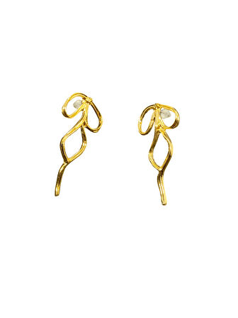 Göz Alıcı Gösterişli Altın Kaplama Fiyonk Model Şık Çelik Uçlu VIP Bijuteri Küpe | Parlak ve Zarif