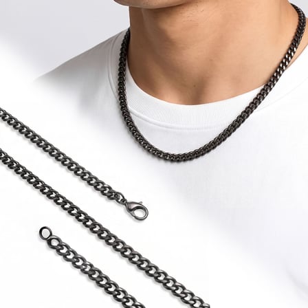 💎 Premium Parlak ve Şık Mariner Zincir Erkek 316L Çelik Kolye 6x2mm 55cm 3183ECK043 - Siyah Renk
