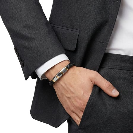 💎 Premium Sarı-Beyaz 316L Çelik Ve Tüp Örgü Erkek Deri Bileklik 31834B26D1