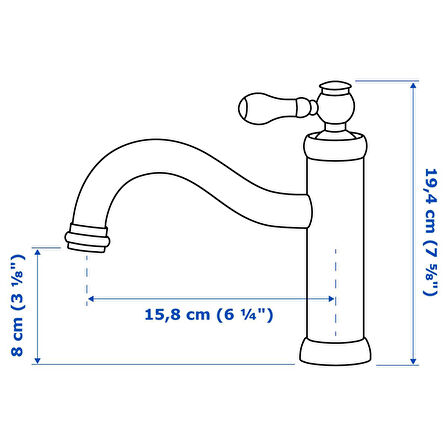 Lavabo bataryası, krom kaplama, 19 cm