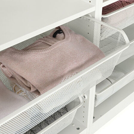 Raylı tel sepet, beyaz, 100x35 cm