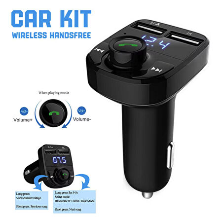 Bluetooth kablosuz araç kiti ve hızlı şarj cihazı bakır sargı akım korumalı fm Transmitter net ses