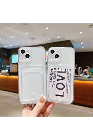Apple iPhone 16 Uyumlu Kılıf Kartlık Bölmeli Arkası Şeffaf Soft Dayanıklı Kılıf Kapak