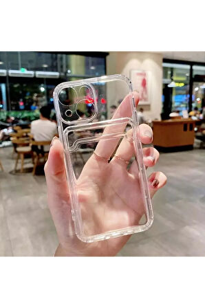 Apple iPhone 16 Uyumlu Kılıf Kartlık Bölmeli Arkası Şeffaf Soft Dayanıklı Kılıf Kapak