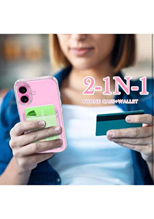 Apple iPhone 16 Plus Uyumlu Kılıf Kartlık Bölmeli Arkası Şeffaf Soft Dayanıklı Kılıf Kapak