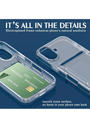 Apple iPhone 16 Plus Uyumlu Kılıf Kartlık Bölmeli Arkası Şeffaf Soft Dayanıklı Kılıf Kapak