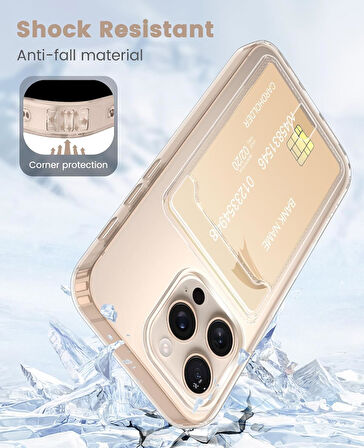 Apple iPhone 16 Pro Max Uyumlu Kılıf Kartlık Bölmeli Arkası Şeffaf Soft Dayanıklı Kılıf Kapak