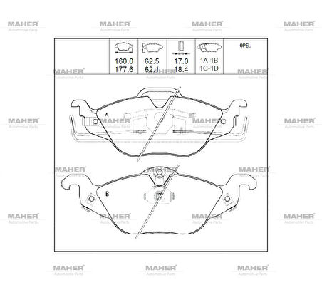 FREN BALATA ASTRA G 1998 1.2-1.4-1.6-1.7TD ÖN 1605000