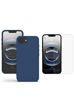 Apple iPhone 16E Uyumlu İçi Kadife Lansman Kılıf ve Temperli Cam Ekran Koruyucu