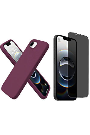 Apple iPhone 16E Uyumlu İçi Kadife Lansman Kılıf ve Hayalet Privacy Tam Kaplayan Cam Ekran Koruyucu
