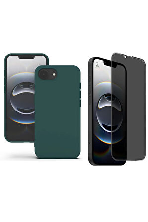 Apple iPhone 16E Uyumlu İçi Kadife Lansman Kılıf ve Hayalet Privacy Tam Kaplayan Cam Ekran Koruyucu