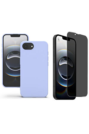 Apple iPhone 16E Uyumlu İçi Kadife Lansman Kılıf ve Hayalet Privacy Tam Kaplayan Cam Ekran Koruyucu