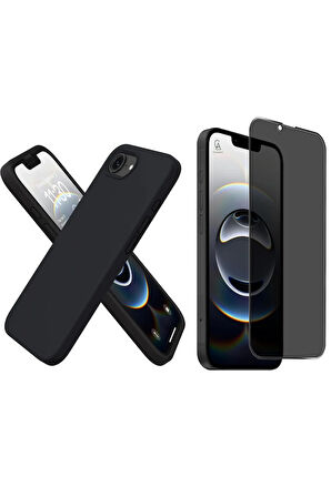 Apple iPhone 16E Uyumlu İçi Kadife Lansman Kılıf ve Hayalet Privacy Tam Kaplayan Cam Ekran Koruyucu