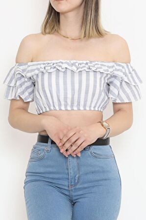 Çizgili Crop Bluz Beyazfüme - 18426.631.