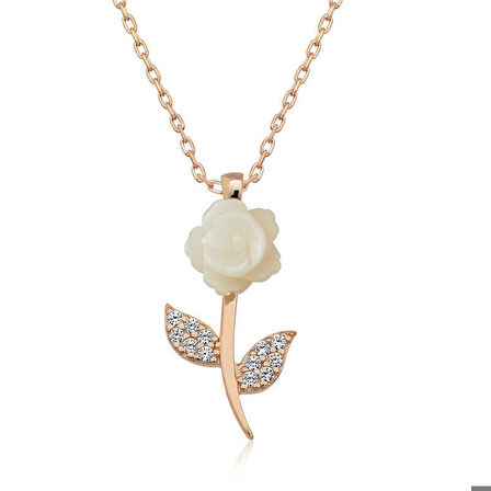 Gümüş Rose Beyaz Gül Kolye