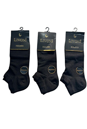 Livoni Dikişsiz Bambu Erkek Patik Çorap 3 Adet - Siyah - Standart