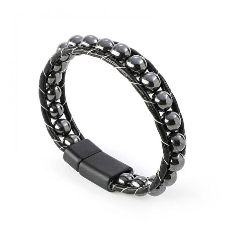   Hematit Doğaltaşlı Deri Bileklik 31832B2D8M5 