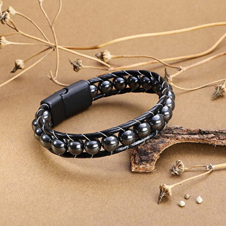   Hematit Doğaltaşlı Deri Bileklik 31832B2D8M5 