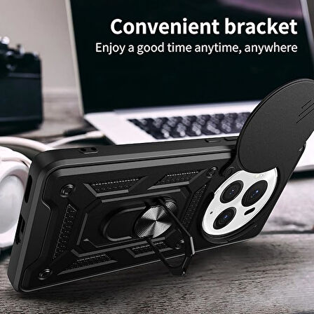 Honor Magic 6 Pro ile Uyumlu Kılıf Magnetik Standlı Kamera Korumalı Sürgülü Kapak