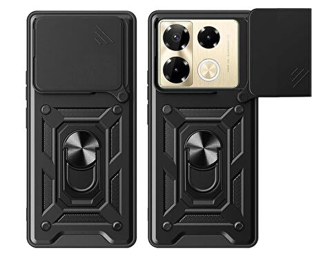 İnfinix Note 40 Pro 5G ile Uyumlu Kılıf Magnetik Standlı Kamera Korumalı Sürgülü Kapak