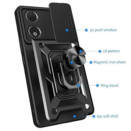 Honor 90 5G ile Uyumlu Kılıf Magnetik Standlı Kamera Korumalı Sürgülü Kapak