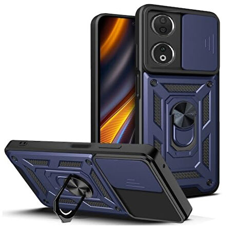 Honor 90 5G ile Uyumlu Kılıf Magnetik Standlı Kamera Korumalı Sürgülü Kapak