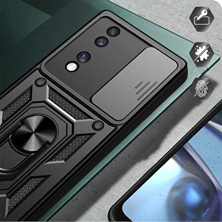 Honor 70 ile Uyumlu Kılıf Magnetik Standlı Kamera Korumalı Sürgülü Kapak