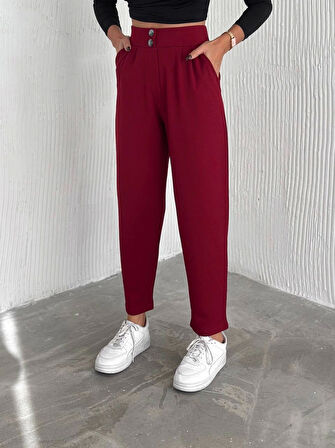 örme krep pantolon çift düğmeli