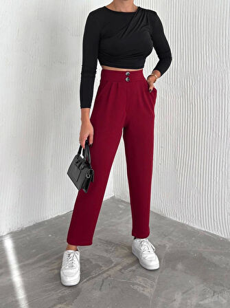 örme krep pantolon çift düğmeli