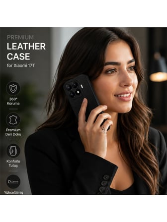 Xiaomi Mi 17T Uyumlu Deri Dokulu Silikon Telefon Kılıfı ve Şeffaf Temperli Cam Ekran Koruyucu