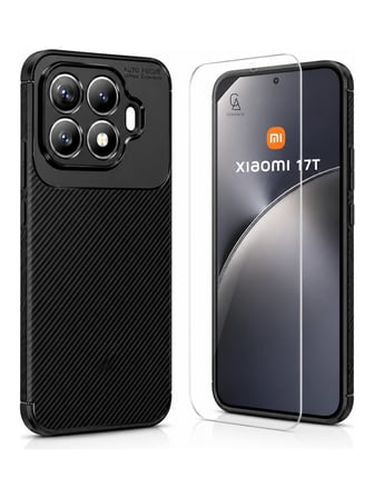 Xiaomi Mi 17T ile Uyumlu Karbon Tasarım Silikon Telefon Kılıfı ve Temperli Cam Ekran Koruyucu