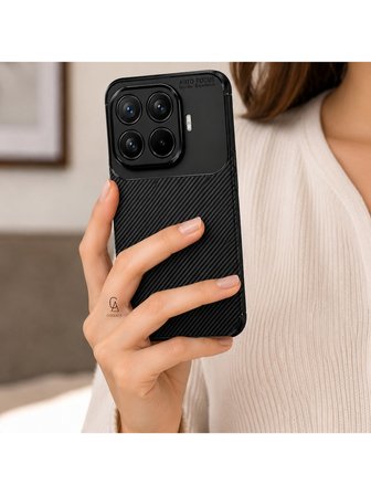 Xiaomi Mi 17T Pro ile Uyumlu Karbon Tasarım Silikon Telefon Kılıfı ve Temperli Cam Ekran Koruyucu