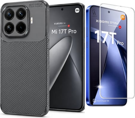 Xiaomi Mi 17T Pro ile Uyumlu Karbon Tasarım Silikon Telefon Kılıfı ve Temperli Cam Ekran Koruyucu